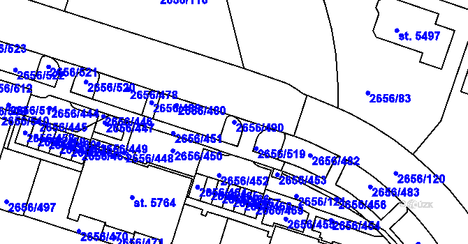 Parcela st. 2656/490 v KÚ Trutnov, Katastrální mapa