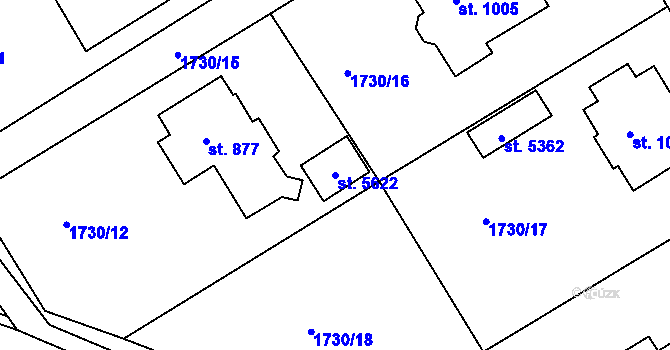 Parcela st. 5622 v KÚ Trutnov, Katastrální mapa