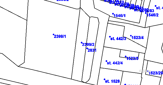 Parcela st. 2399/2 v KÚ Trutnov, Katastrální mapa