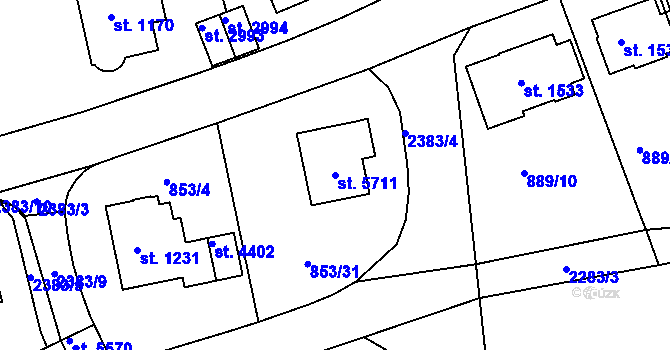 Parcela st. 5711 v KÚ Trutnov, Katastrální mapa