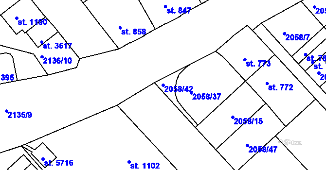 Parcela st. 2058/42 v KÚ Trutnov, Katastrální mapa