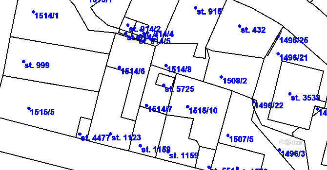 Parcela st. 5725 v KÚ Trutnov, Katastrální mapa