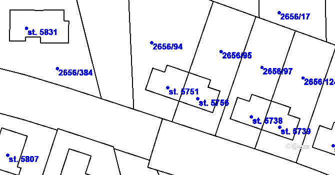 Parcela st. 5751 v KÚ Trutnov, Katastrální mapa