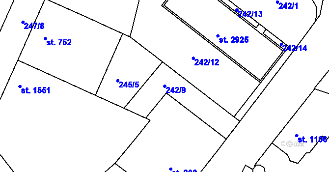 Parcela st. 242/9 v KÚ Trutnov, Katastrální mapa