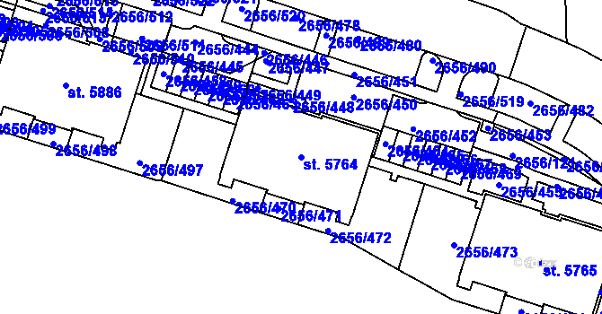 Parcela st. 5764 v KÚ Trutnov, Katastrální mapa