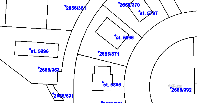 Parcela st. 2656/371 v KÚ Trutnov, Katastrální mapa