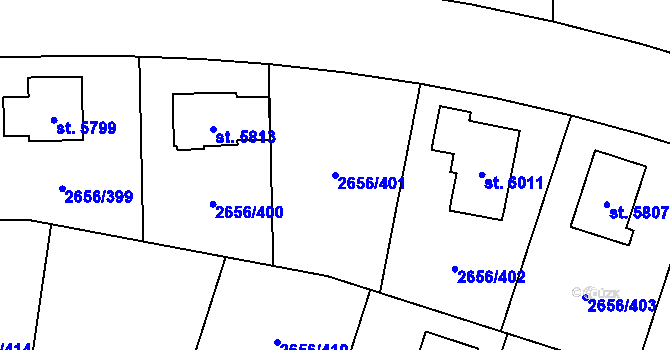 Parcela st. 2656/401 v KÚ Trutnov, Katastrální mapa