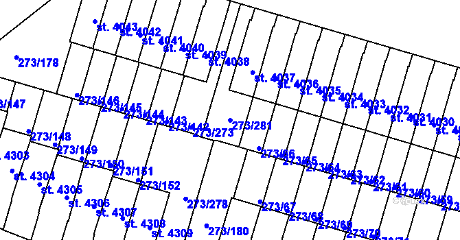 Parcela st. 273/281 v KÚ Trutnov, Katastrální mapa