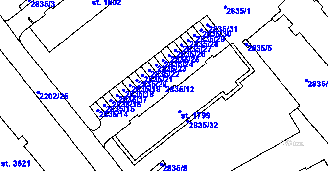 Parcela st. 2835/12 v KÚ Trutnov, Katastrální mapa