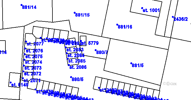Parcela st. 880/7 v KÚ Trutnov, Katastrální mapa