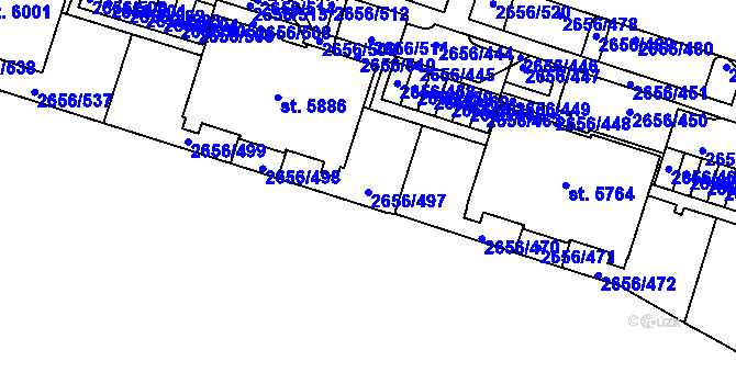 Parcela st. 2656/497 v KÚ Trutnov, Katastrální mapa