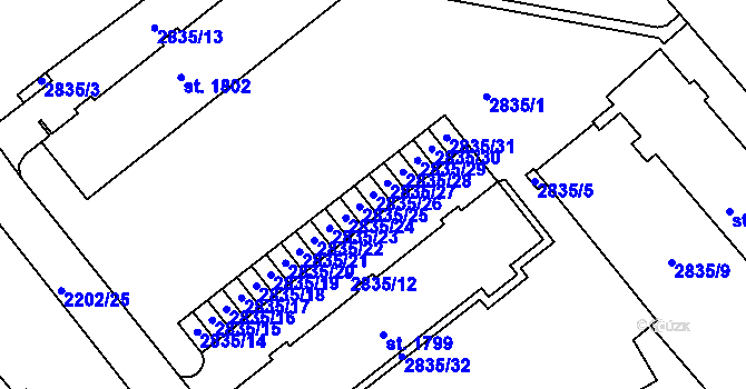 Parcela st. 2835/26 v KÚ Trutnov, Katastrální mapa