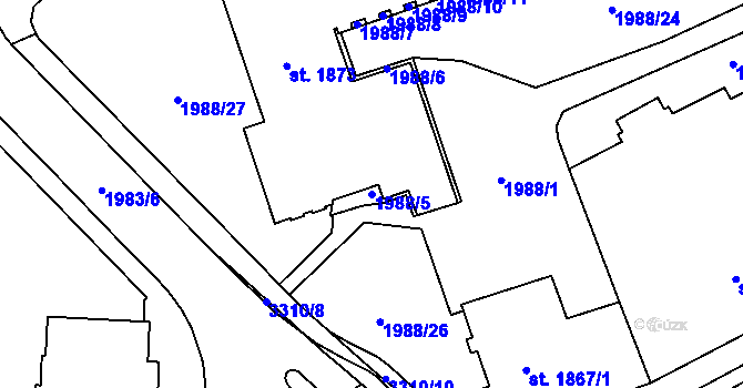 Parcela st. 1988/5 v KÚ Trutnov, Katastrální mapa