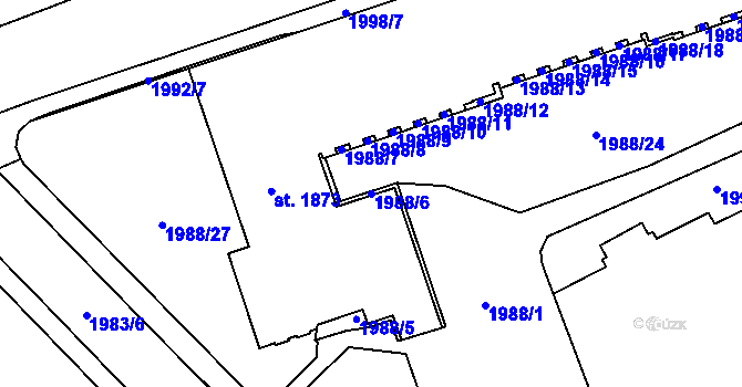 Parcela st. 1988/6 v KÚ Trutnov, Katastrální mapa