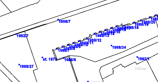 Parcela st. 1988/11 v KÚ Trutnov, Katastrální mapa