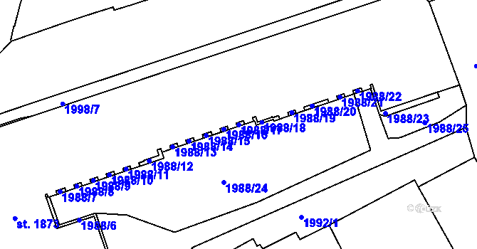 Parcela st. 1988/17 v KÚ Trutnov, Katastrální mapa