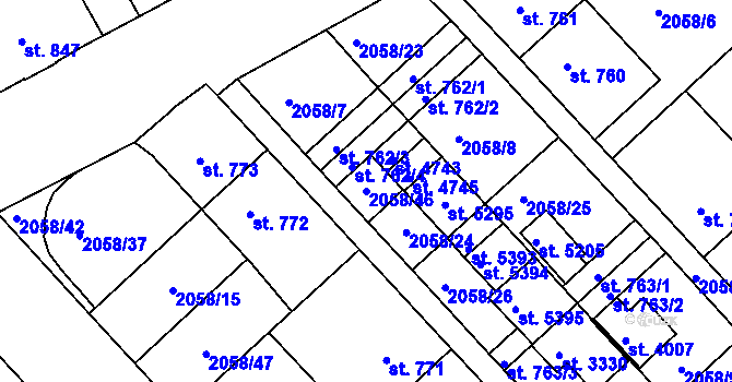 Parcela st. 2058/46 v KÚ Trutnov, Katastrální mapa