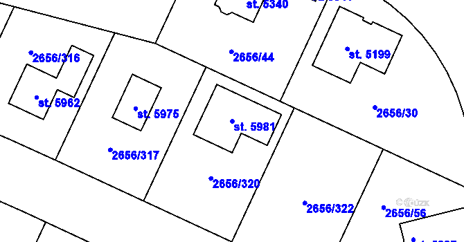 Parcela st. 5981 v KÚ Trutnov, Katastrální mapa