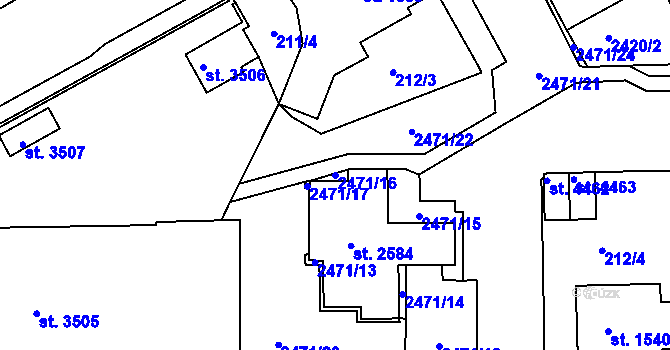 Parcela st. 2471/16 v KÚ Trutnov, Katastrální mapa