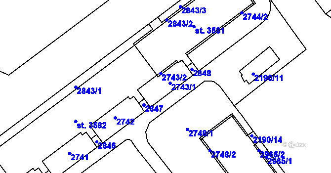 Parcela st. 2743/1 v KÚ Trutnov, Katastrální mapa