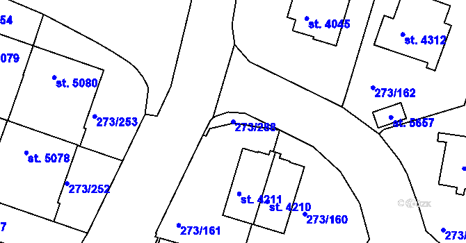 Parcela st. 273/288 v KÚ Trutnov, Katastrální mapa