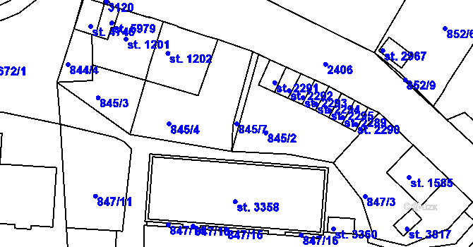 Parcela st. 845/7 v KÚ Trutnov, Katastrální mapa