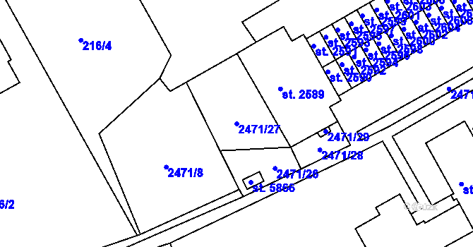 Parcela st. 2471/27 v KÚ Trutnov, Katastrální mapa