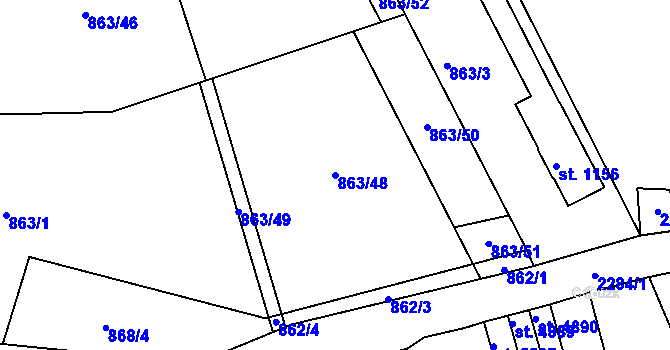 Parcela st. 863/48 v KÚ Trutnov, Katastrální mapa