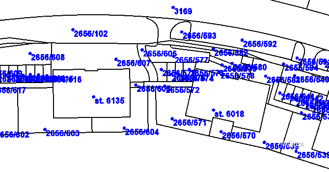 Parcela st. 2656/572 v KÚ Trutnov, Katastrální mapa