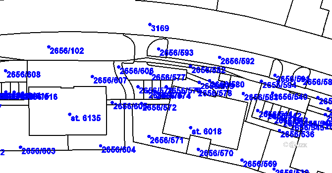 Parcela st. 2656/573 v KÚ Trutnov, Katastrální mapa