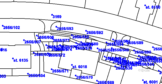 Parcela st. 2656/580 v KÚ Trutnov, Katastrální mapa