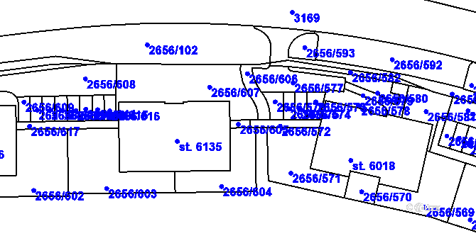 Parcela st. 2656/605 v KÚ Trutnov, Katastrální mapa