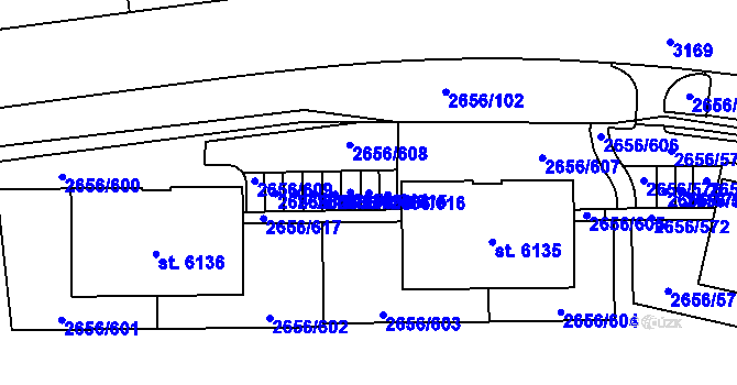 Parcela st. 2656/615 v KÚ Trutnov, Katastrální mapa