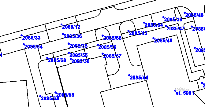 Parcela st. 2085/57 v KÚ Trutnov, Katastrální mapa