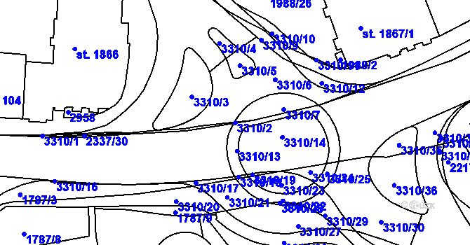 Parcela st. 3310/2 v KÚ Trutnov, Katastrální mapa