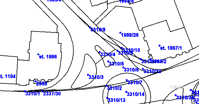 Parcela st. 3310/4 v KÚ Trutnov, Katastrální mapa