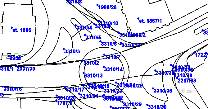 Parcela st. 3310/7 v KÚ Trutnov, Katastrální mapa
