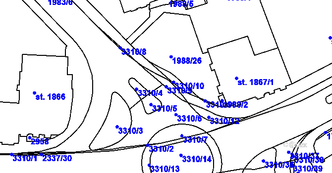 Parcela st. 3310/9 v KÚ Trutnov, Katastrální mapa