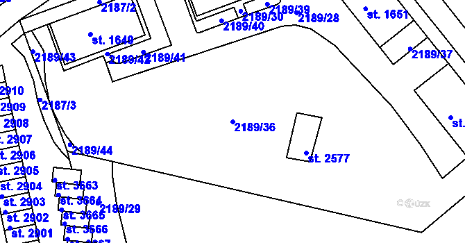 Parcela st. 2189/36 v KÚ Trutnov, Katastrální mapa