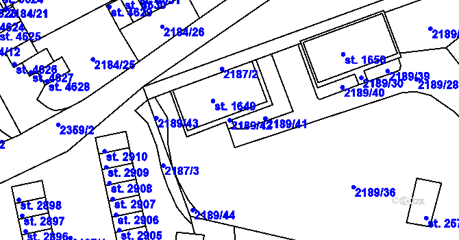 Parcela st. 2189/42 v KÚ Trutnov, Katastrální mapa