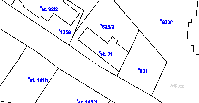Parcela st. 91 v KÚ Volanov, Katastrální mapa
