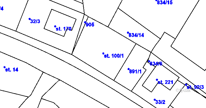 Parcela st. 100/1 v KÚ Volanov, Katastrální mapa