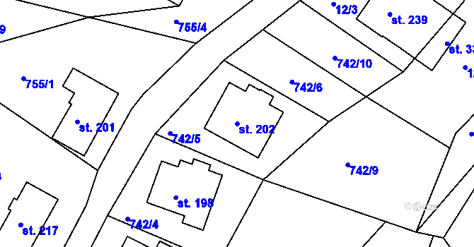 Parcela st. 202 v KÚ Volanov, Katastrální mapa