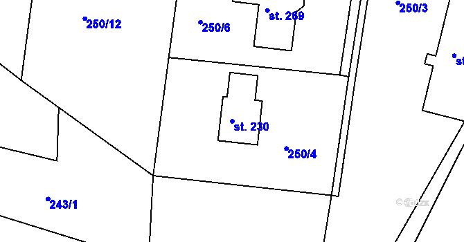 Parcela st. 230 v KÚ Volanov, Katastrální mapa