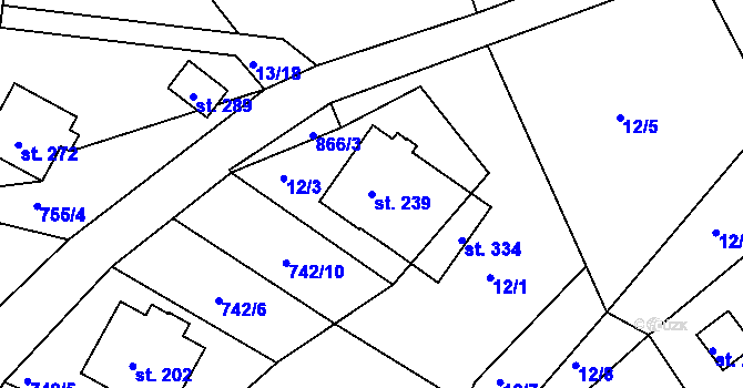 Parcela st. 239 v KÚ Volanov, Katastrální mapa