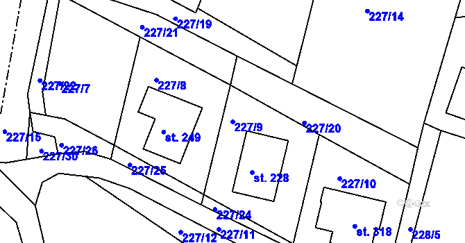 Parcela st. 227/9 v KÚ Volanov, Katastrální mapa