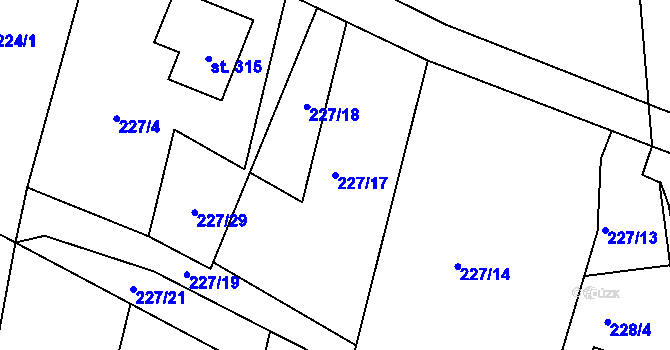 Parcela st. 227/17 v KÚ Volanov, Katastrální mapa