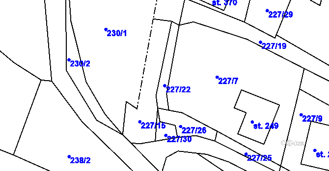 Parcela st. 227/22 v KÚ Volanov, Katastrální mapa