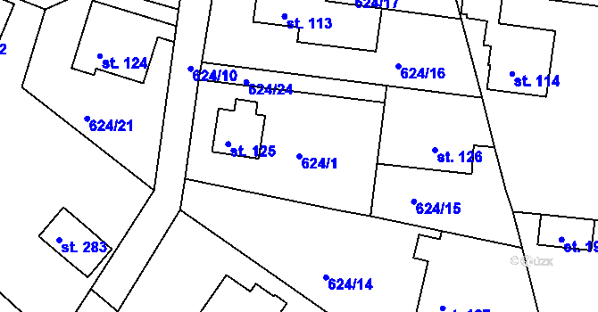 Parcela st. 624/1 v KÚ Volanov, Katastrální mapa