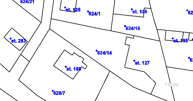 Parcela st. 624/14 v KÚ Volanov, Katastrální mapa